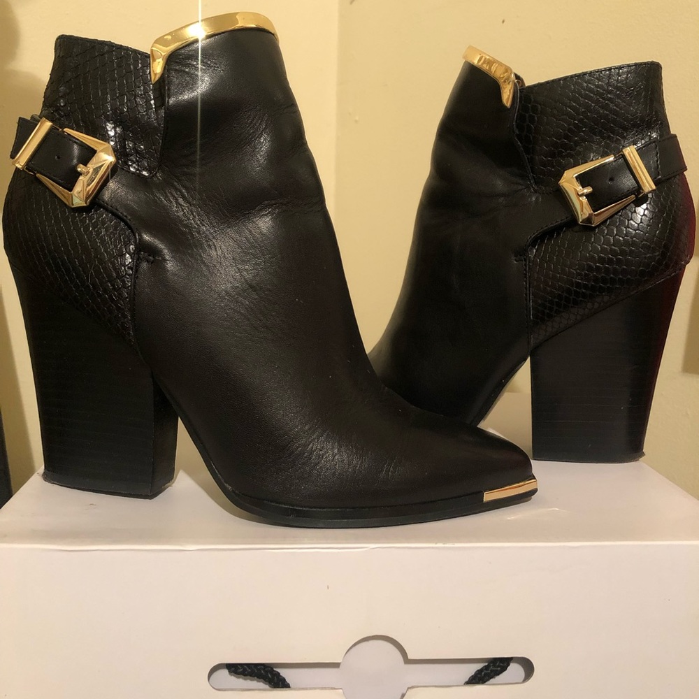 Black leather ankle booties